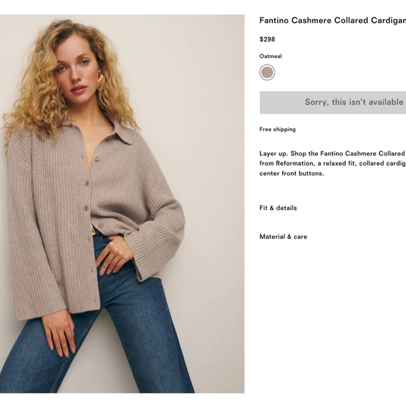 Reformation Fantino Cashmere Collard Cardigan - Picture 1 of 3